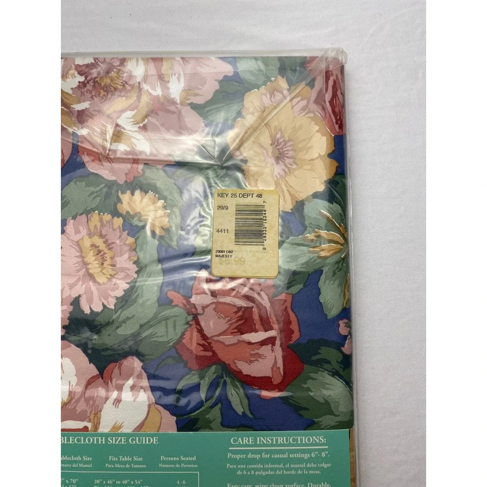 Ashley Taylor Concepts‎ Flannel Backed Vinyl Oblong Tablecloth Floral Blue 52x70